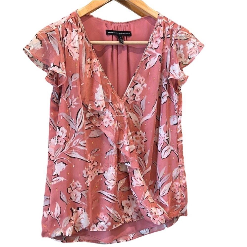 WHBM ruffle blouse with metallic accents